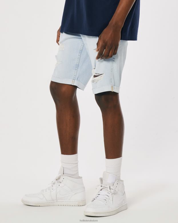 Bottoms Hollister Men Ripped Light Wash Skinny Denim Shorts 9\\ 488201220 Ripped Super Light Wash